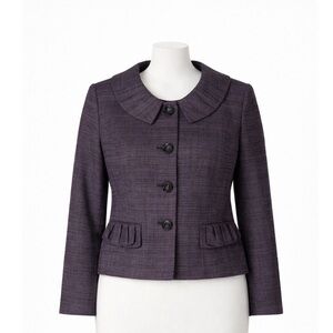 Le Suit Blazer Jacket Womens Size 16 Cropped Black Gray Pattern Peplum Pockets